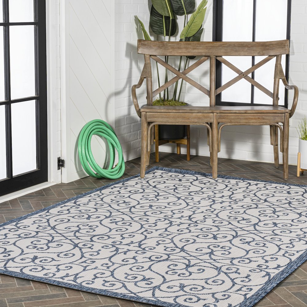 Madrid Vintage Filigree Textured Weave Indoor/Outdoor Area Rug. Picture 9