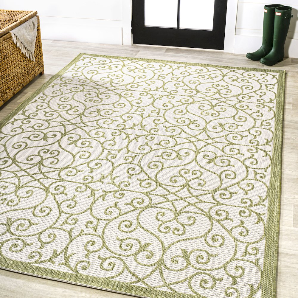Madrid Vintage Filigree Textured Weave Indoor/Outdoor Area Rug. Picture 2