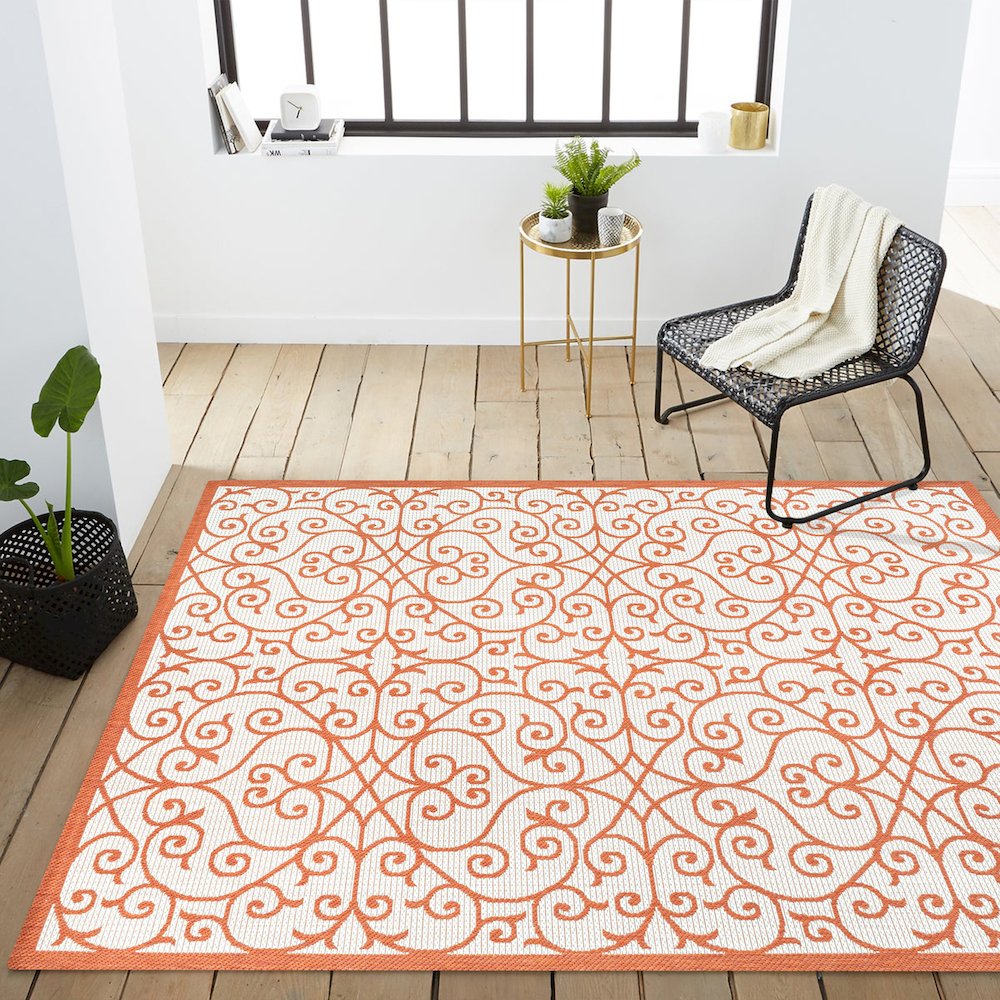 Madrid Vintage Filigree Textured Weave Indoor/Outdoor Area Rug. Picture 14