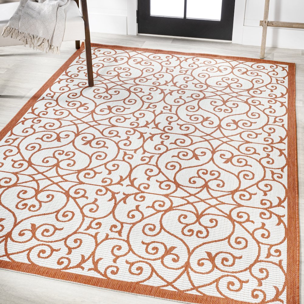 Madrid Vintage Filigree Textured Weave Indoor/Outdoor Area Rug. Picture 2