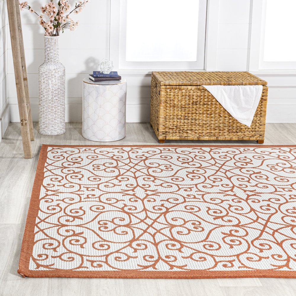 Madrid Vintage Filigree Textured Weave Indoor/Outdoor Area Rug. Picture 3