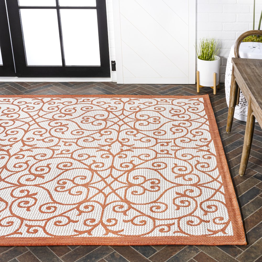 Madrid Vintage Filigree Textured Weave Indoor/Outdoor Area Rug. Picture 7