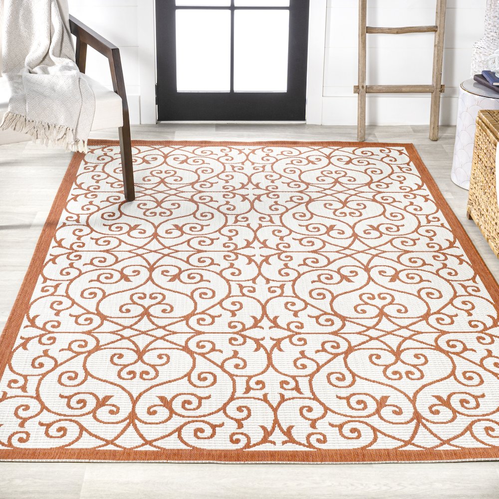Madrid Vintage Filigree Textured Weave Indoor/Outdoor Area Rug. Picture 4