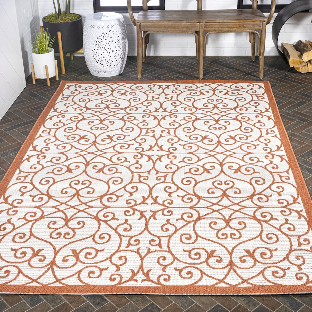 Madrid Vintage Filigree Textured Weave Indoor/Outdoor Area Rug. Picture 8