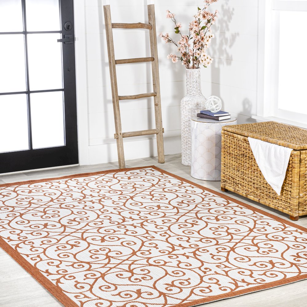 Madrid Vintage Filigree Textured Weave Indoor/Outdoor Area Rug. Picture 5
