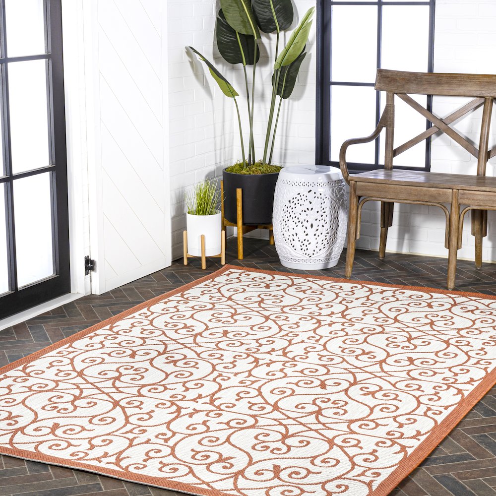 Madrid Vintage Filigree Textured Weave Indoor/Outdoor Area Rug. Picture 9