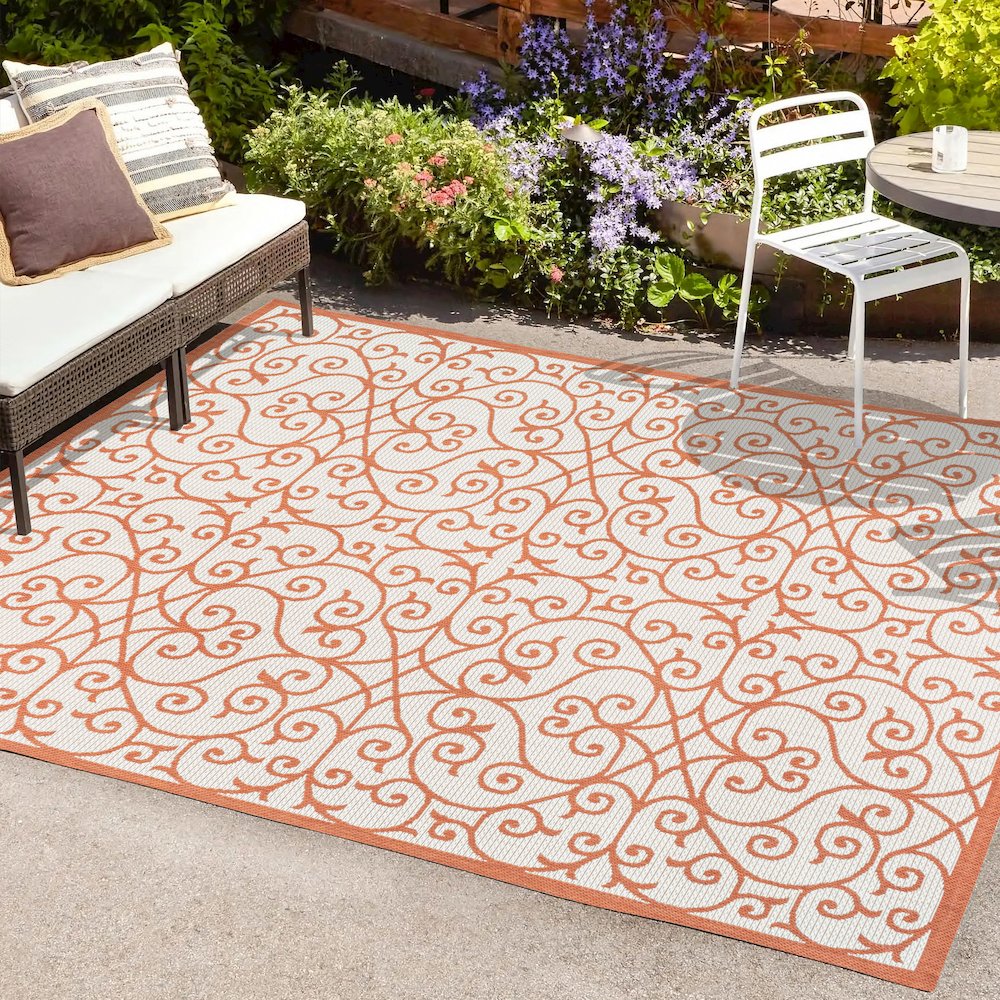 Madrid Vintage Filigree Textured Weave Indoor/Outdoor Area Rug. Picture 6