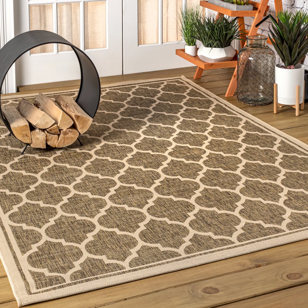 Trebol Moroccan Trellis Textured Weave Indoor/Outdoor Area Rug. Picture 2