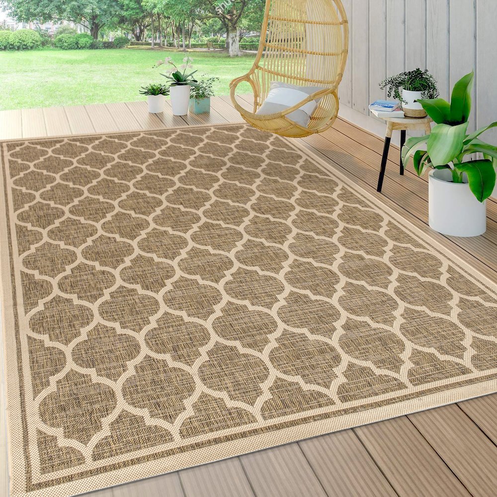 Trebol Moroccan Trellis Textured Weave Indoor/Outdoor Area Rug. Picture 5