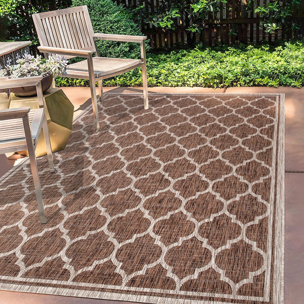 Trebol Moroccan Trellis Textured Weave Indoor/Outdoor Area Rug. Picture 5
