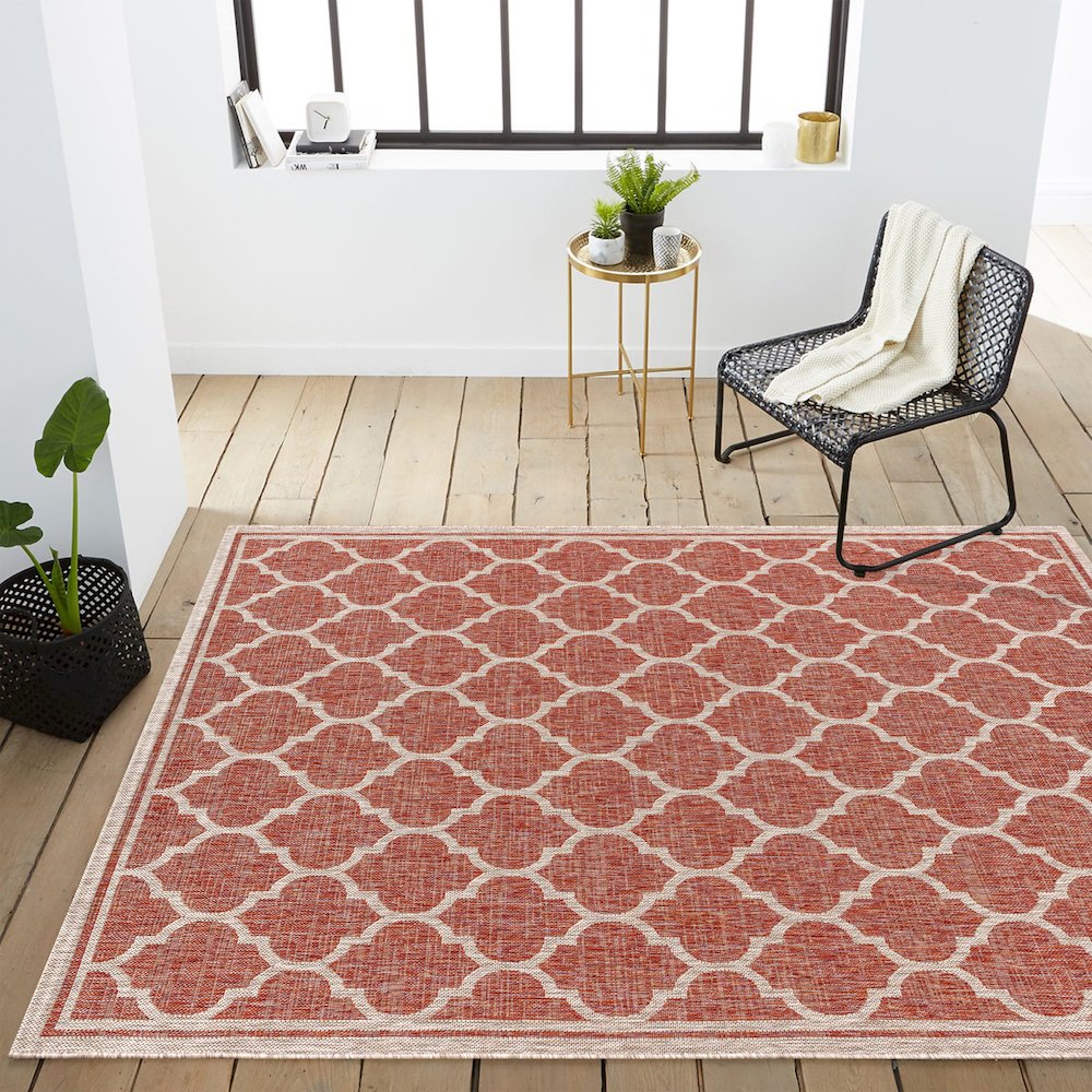 Trebol Moroccan Trellis Textured Weave Indoor/Outdoor Area Rug. Picture 10