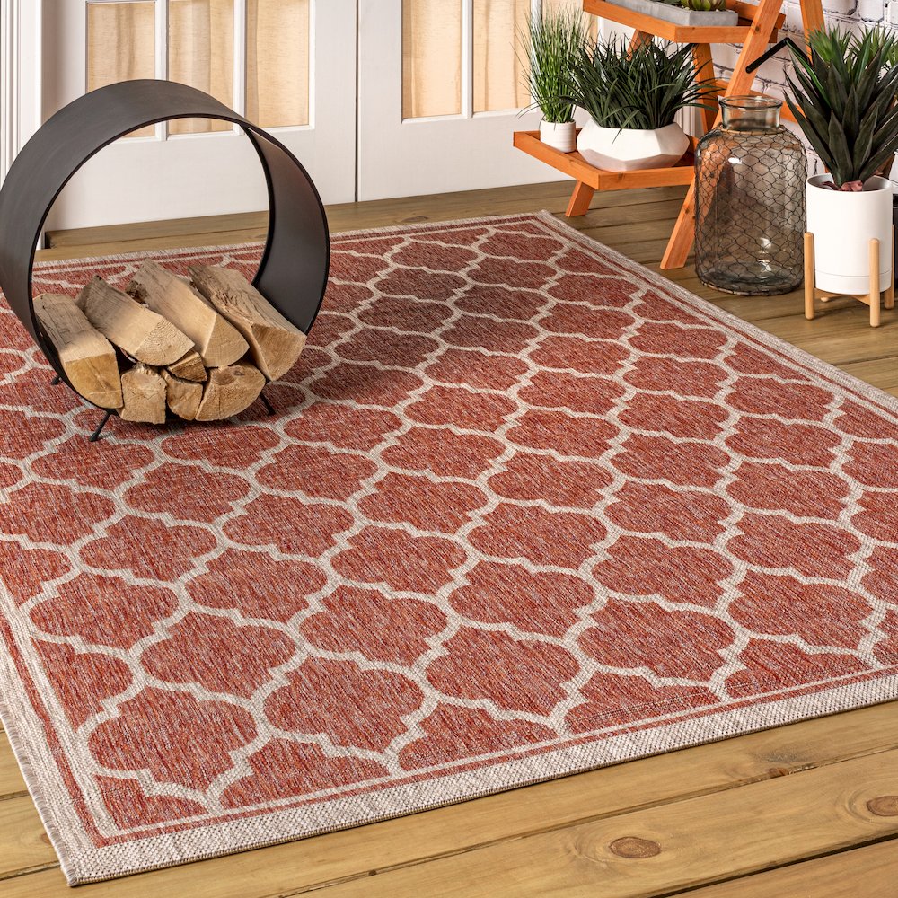 Trebol Moroccan Trellis Textured Weave Indoor/Outdoor Area Rug. Picture 2