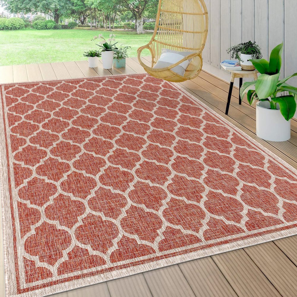 Trebol Moroccan Trellis Textured Weave Indoor/Outdoor Area Rug. Picture 5