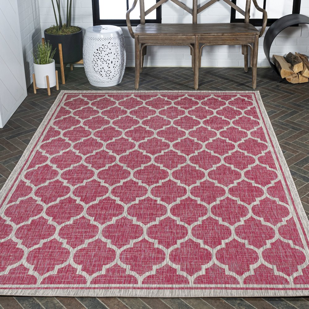 Trebol Moroccan Trellis Textured Weave Indoor/Outdoor Area Rug. Picture 8