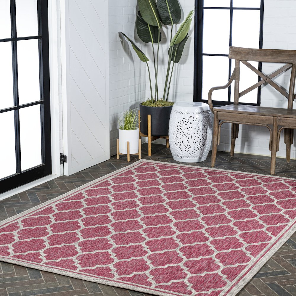 Trebol Moroccan Trellis Textured Weave Indoor/Outdoor Area Rug. Picture 9