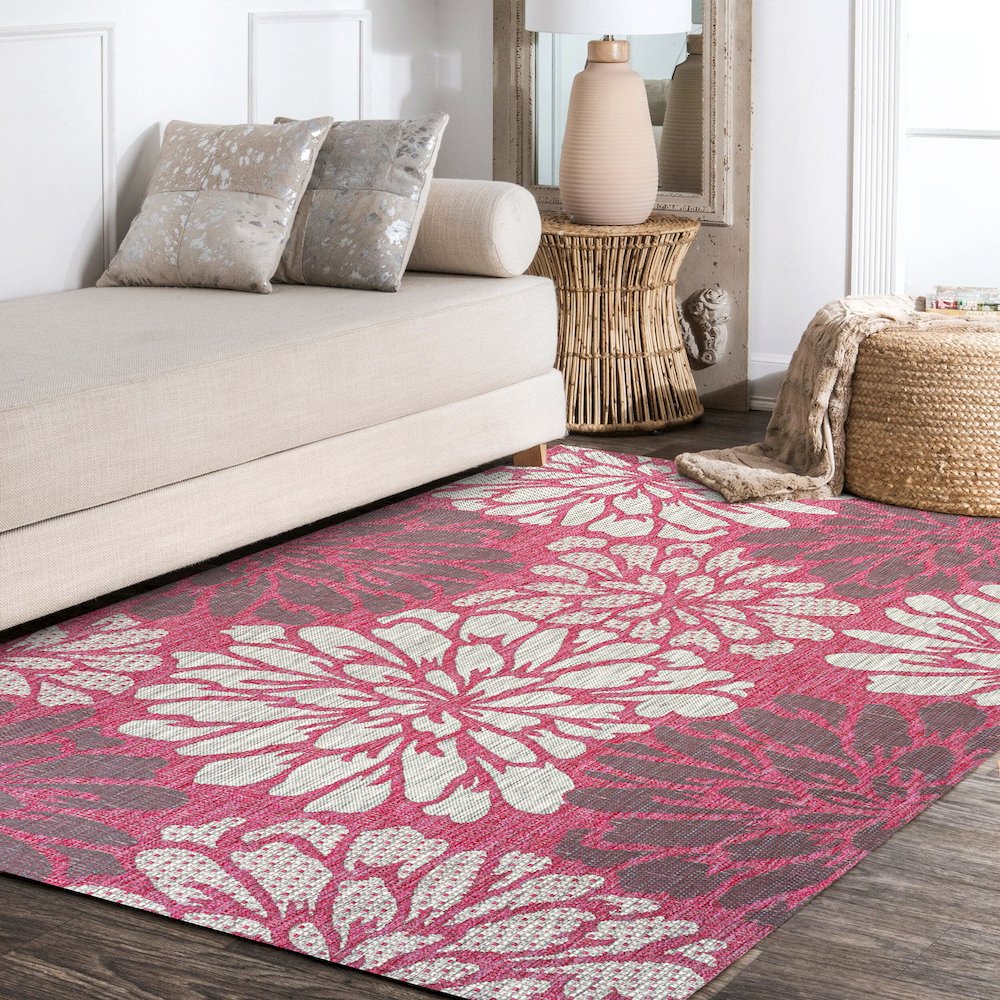 Zinnia Modern Floral Textured Weave Indoor/Outdoor Area Rug. Picture 14