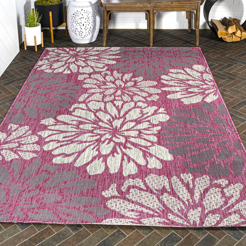 Zinnia Modern Floral Textured Weave Indoor/Outdoor Area Rug. Picture 8