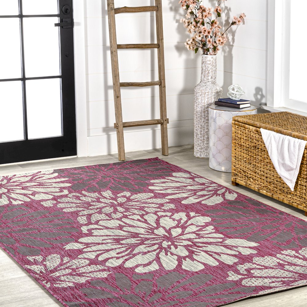 Zinnia Modern Floral Textured Weave Indoor/Outdoor Area Rug. Picture 5