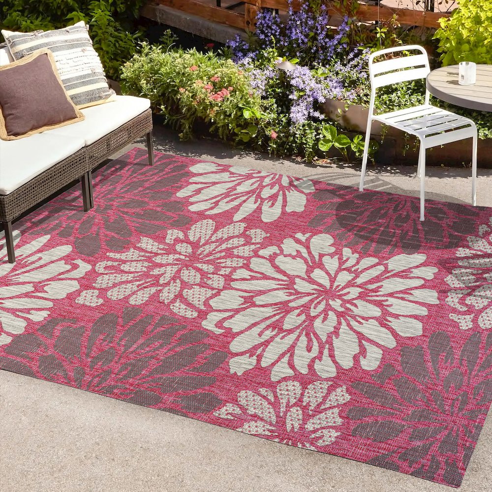 Zinnia Modern Floral Textured Weave Indoor/Outdoor Area Rug. Picture 6