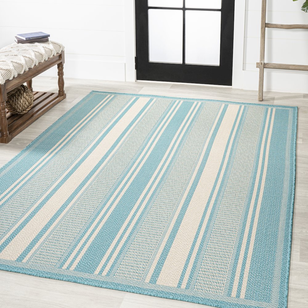 Haynes Modern Double Stripe Indoor/Outdoor Area Rug. Picture 2
