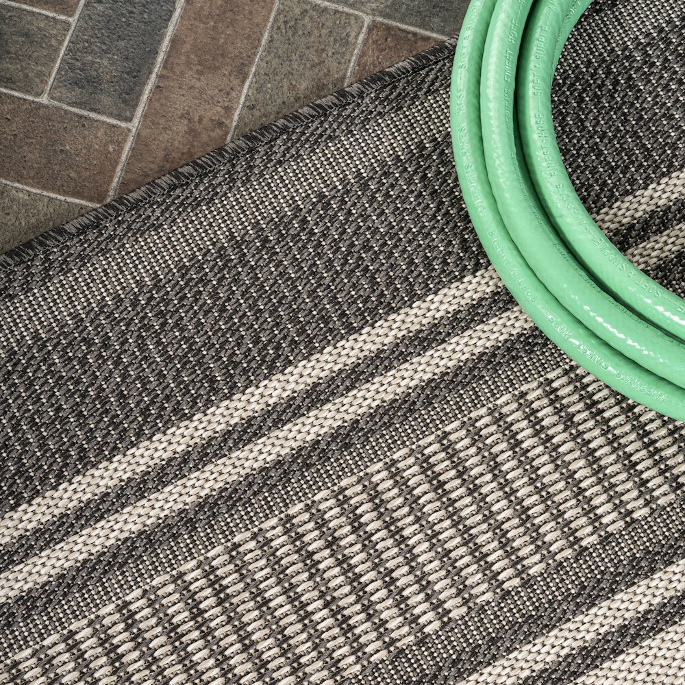 Haynes Modern Double Stripe Indoor/Outdoor Area Rug. Picture 11