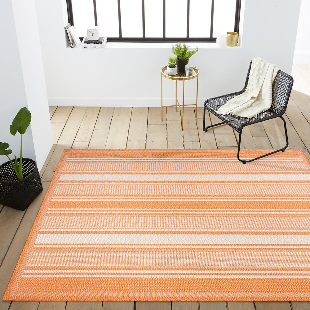 Haynes Modern Double Stripe Indoor/Outdoor Area Rug. Picture 14