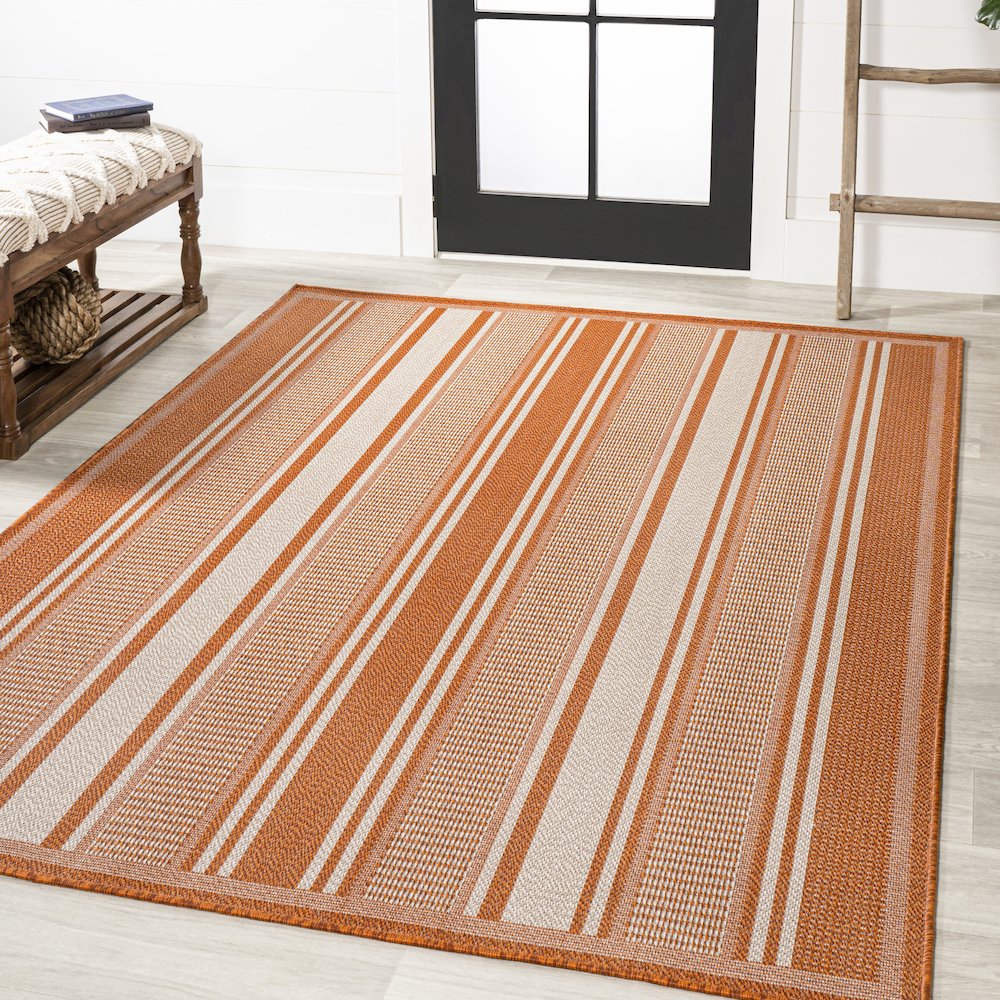 Haynes Modern Double Stripe Indoor/Outdoor Area Rug. Picture 2