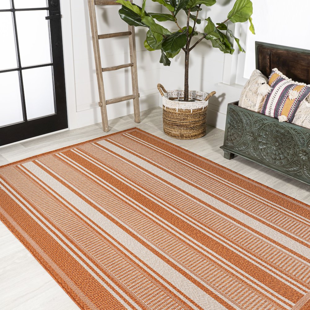 Haynes Modern Double Stripe Indoor/Outdoor Area Rug. Picture 4