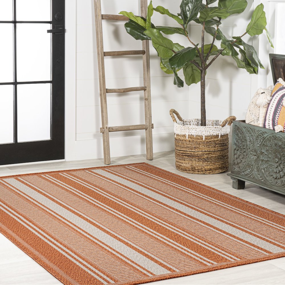 Haynes Modern Double Stripe Indoor/Outdoor Area Rug. Picture 5