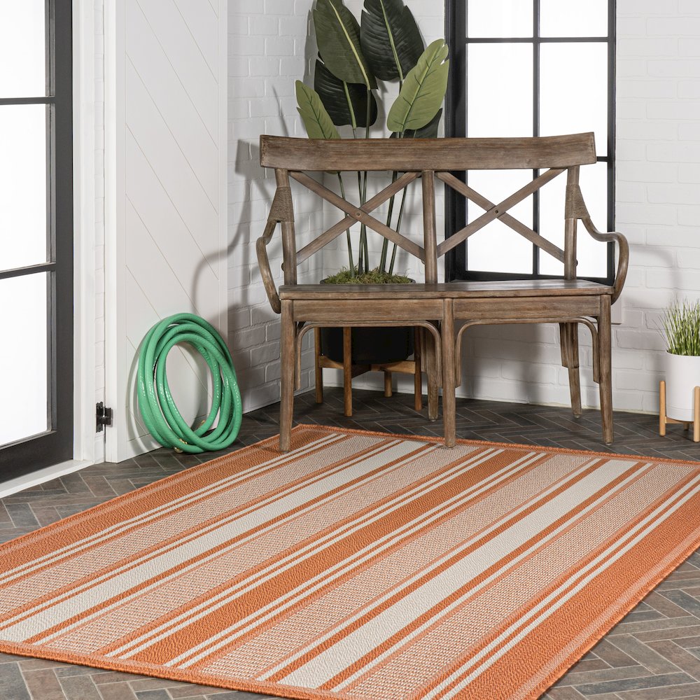 Haynes Modern Double Stripe Indoor/Outdoor Area Rug. Picture 9