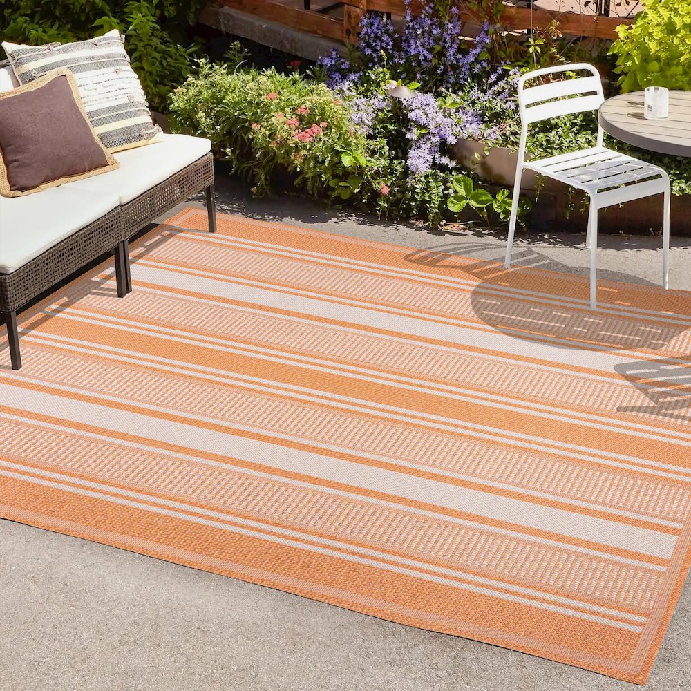 Haynes Modern Double Stripe Indoor/Outdoor Area Rug. Picture 6
