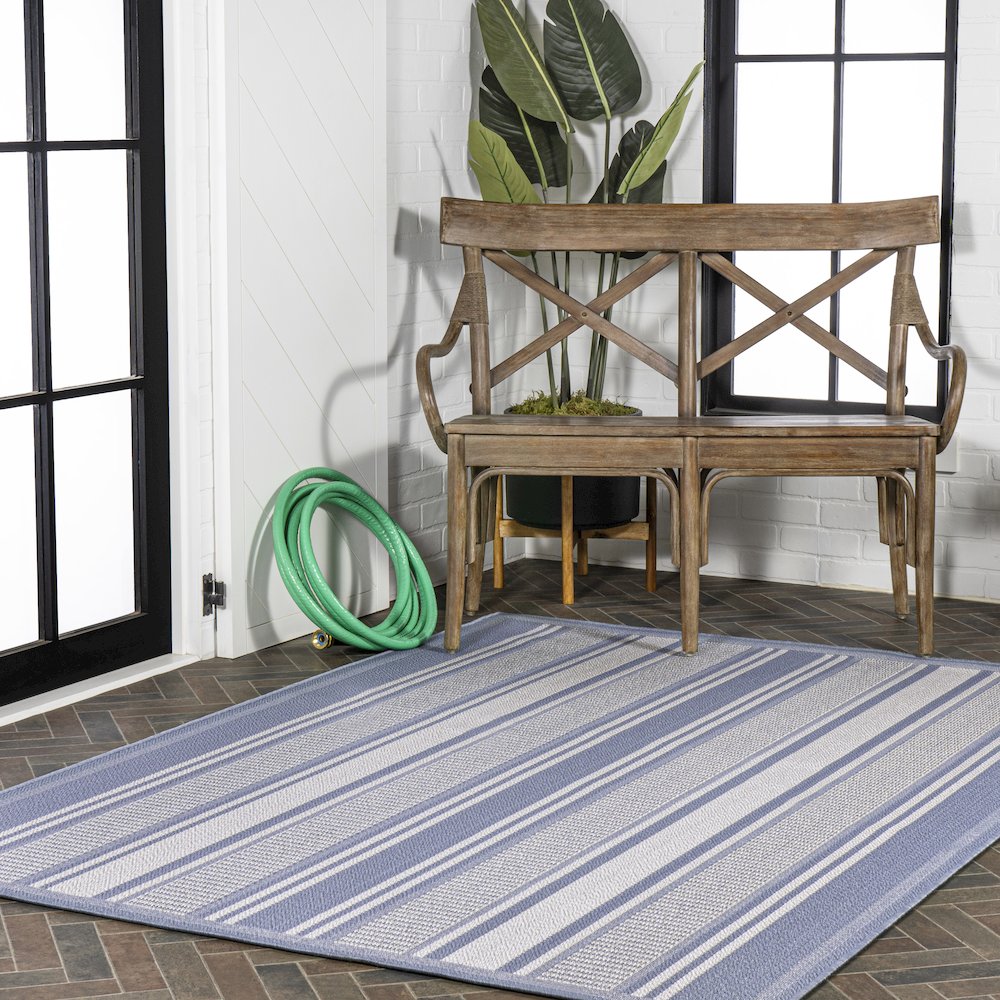 Haynes Modern Double Stripe Indoor/Outdoor Area Rug. Picture 9
