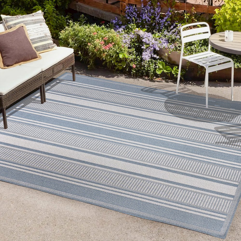 Haynes Modern Double Stripe Indoor/Outdoor Area Rug. Picture 6