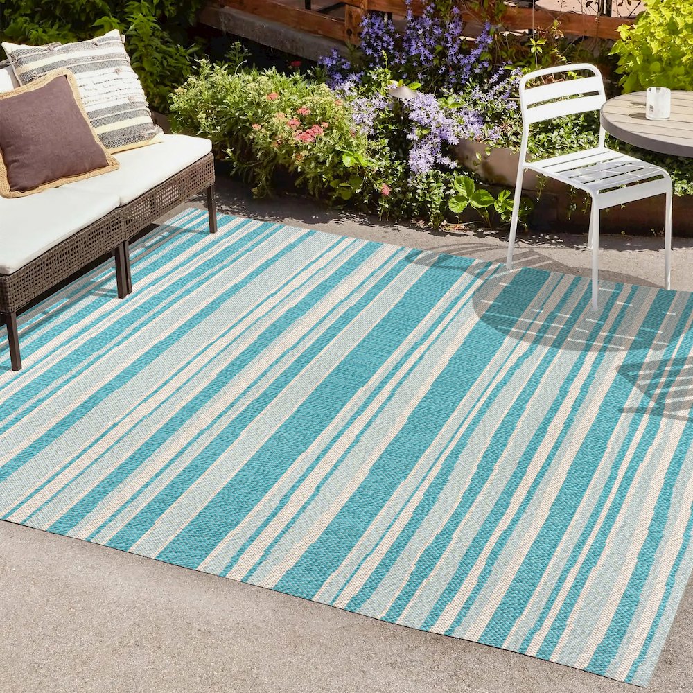 Castara Wavy Stripe Modern Indoor/Outdoor Area Rug. Picture 6