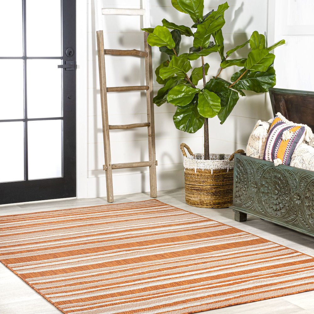 Castara Wavy Stripe Modern Indoor/Outdoor Area Rug. Picture 5