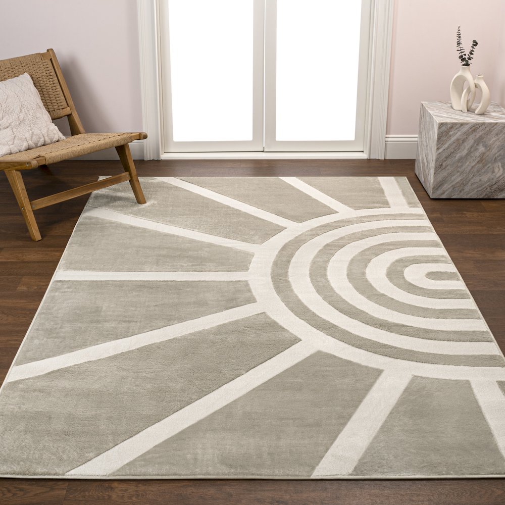 Aelius Midcentury Scandinavian Abstract Sun Two-Tone High-Low Area Rug. Picture 1