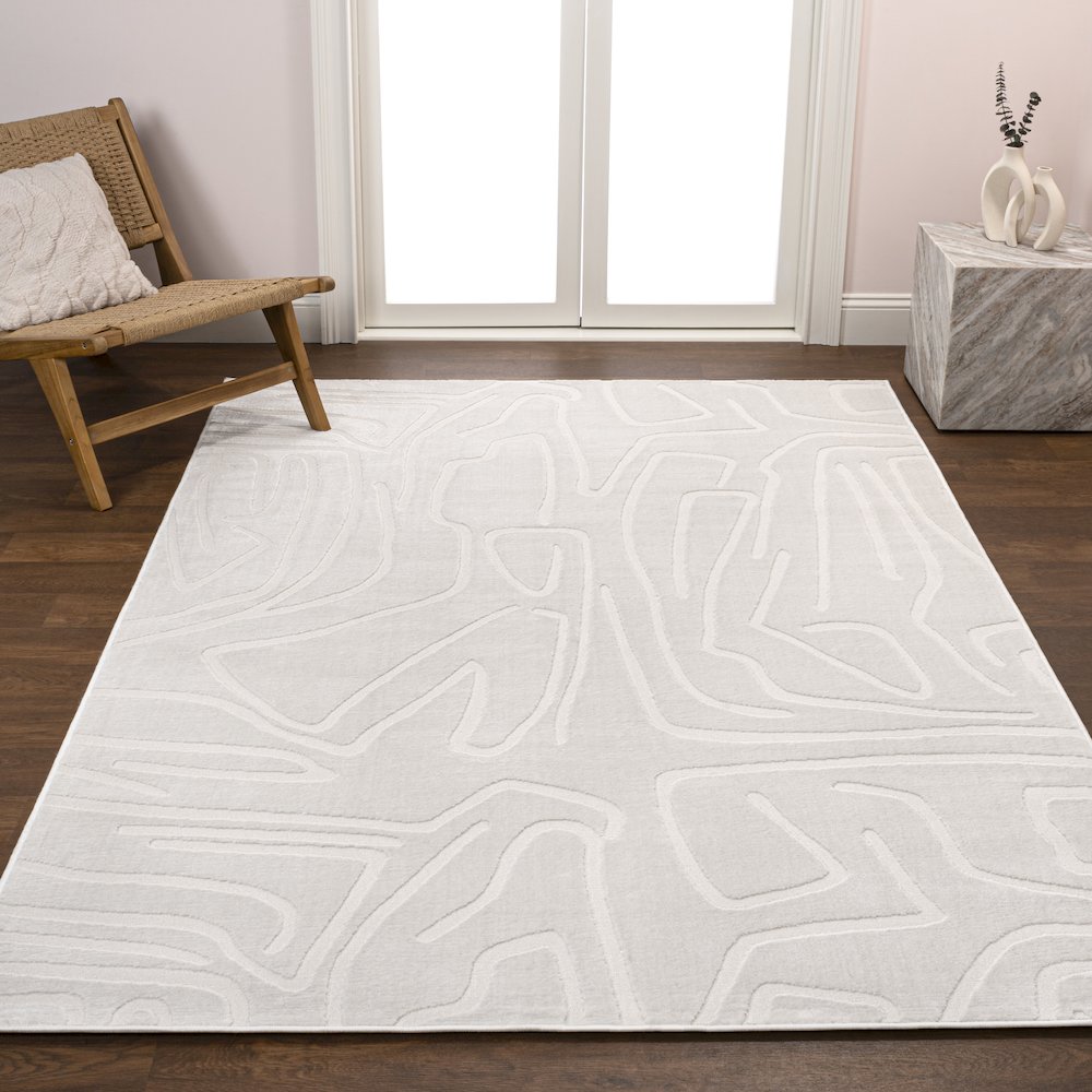 Alcina Modern Scandinavian Graphic Lines High-Low Area Rug. Picture 1