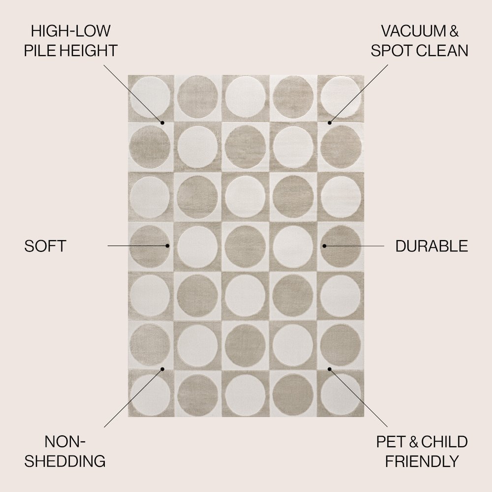 Helena Modern Geometric Circles In Squares High-Low Area Rug. Picture 4