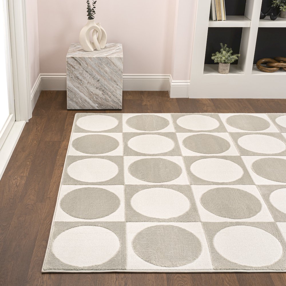 Helena Modern Geometric Circles In Squares High-Low Area Rug. Picture 2