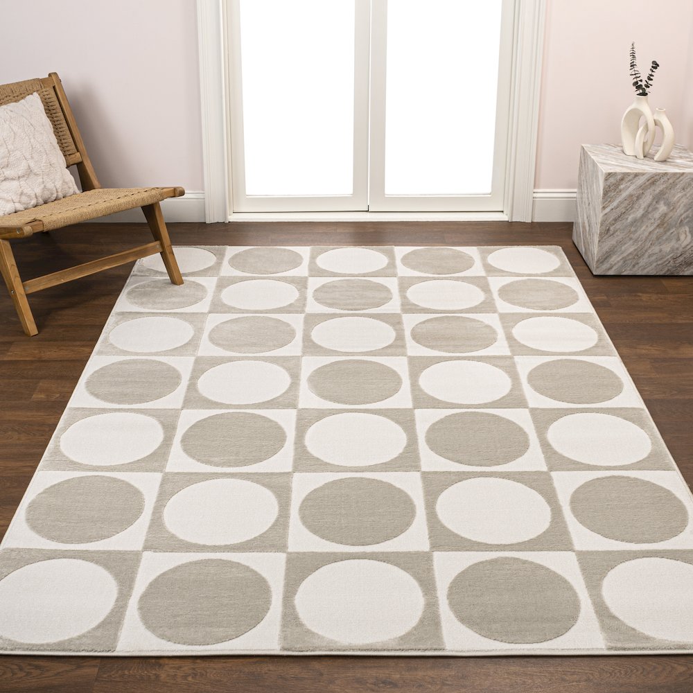 Helena Modern Geometric Circles In Squares High-Low Area Rug. Picture 1