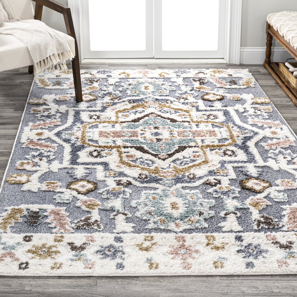 Aziza Persian Medallion High-Low Area Rug. Picture 4