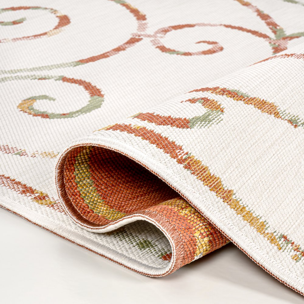 Cottage Filigree Scroll Reversible Machine-Washable Indoor/Outdoor Runner Rug. Picture 3