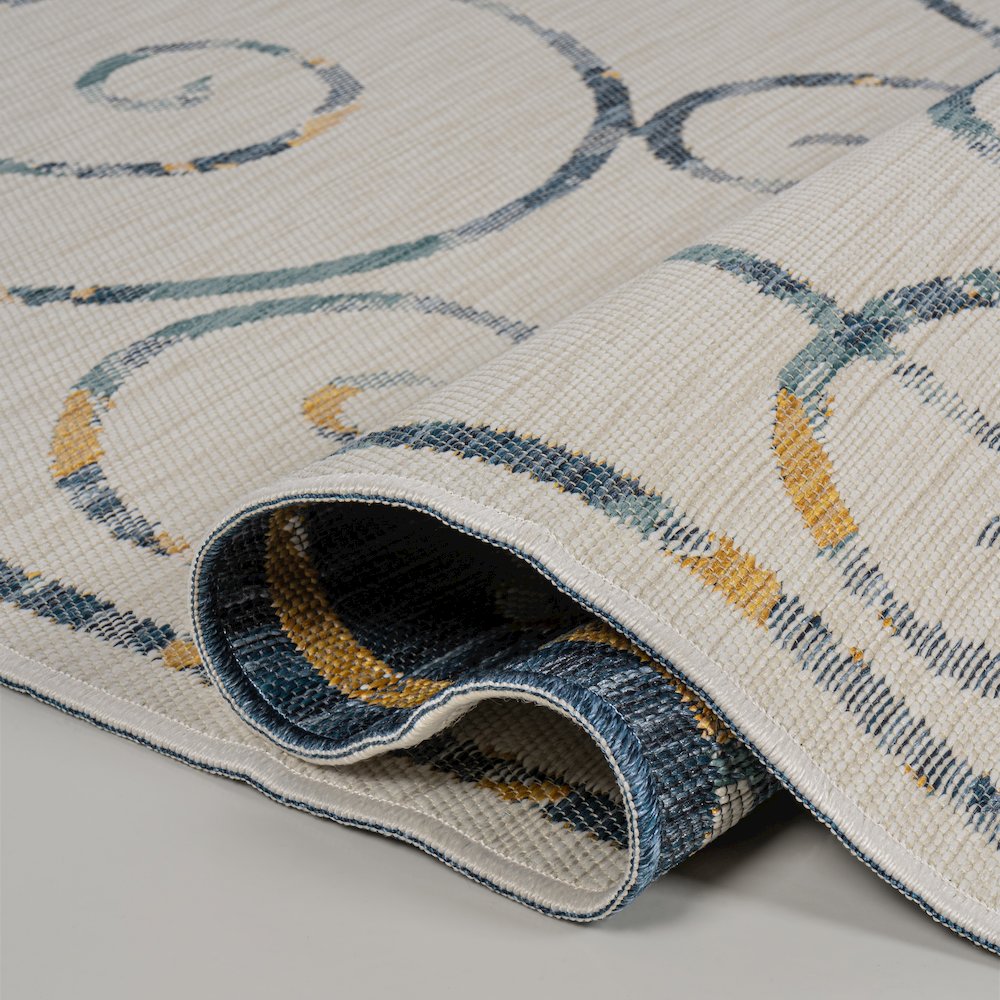 Cottage Filigree Scroll Reversible Machine-Washable Indoor/Outdoor Runner Rug. Picture 3