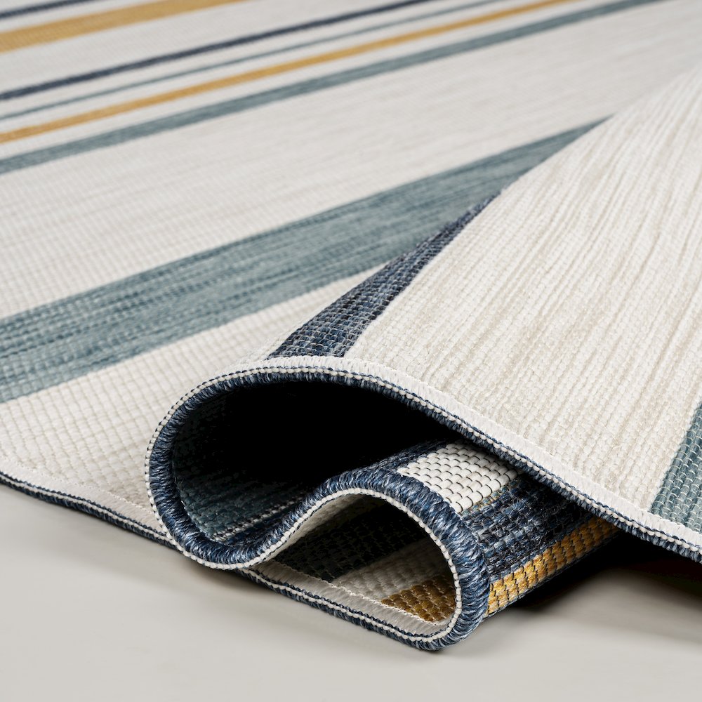 Coastal Ticking Stripe Reversible Machine-Washable Indoor/Outdoor Runner Rug. Picture 3