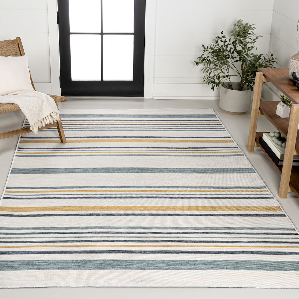 Coastal Ticking Stripe Reversible Machine-Washable Indoor/Outdoor Runner Rug. Picture 2