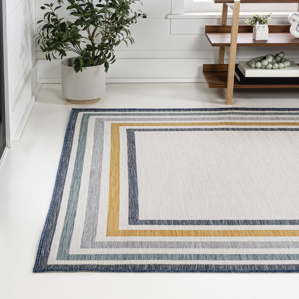 Coastal Mitred Stripe Reversible Machine-Washable Indoor/Outdoor Area Rug. Picture 2