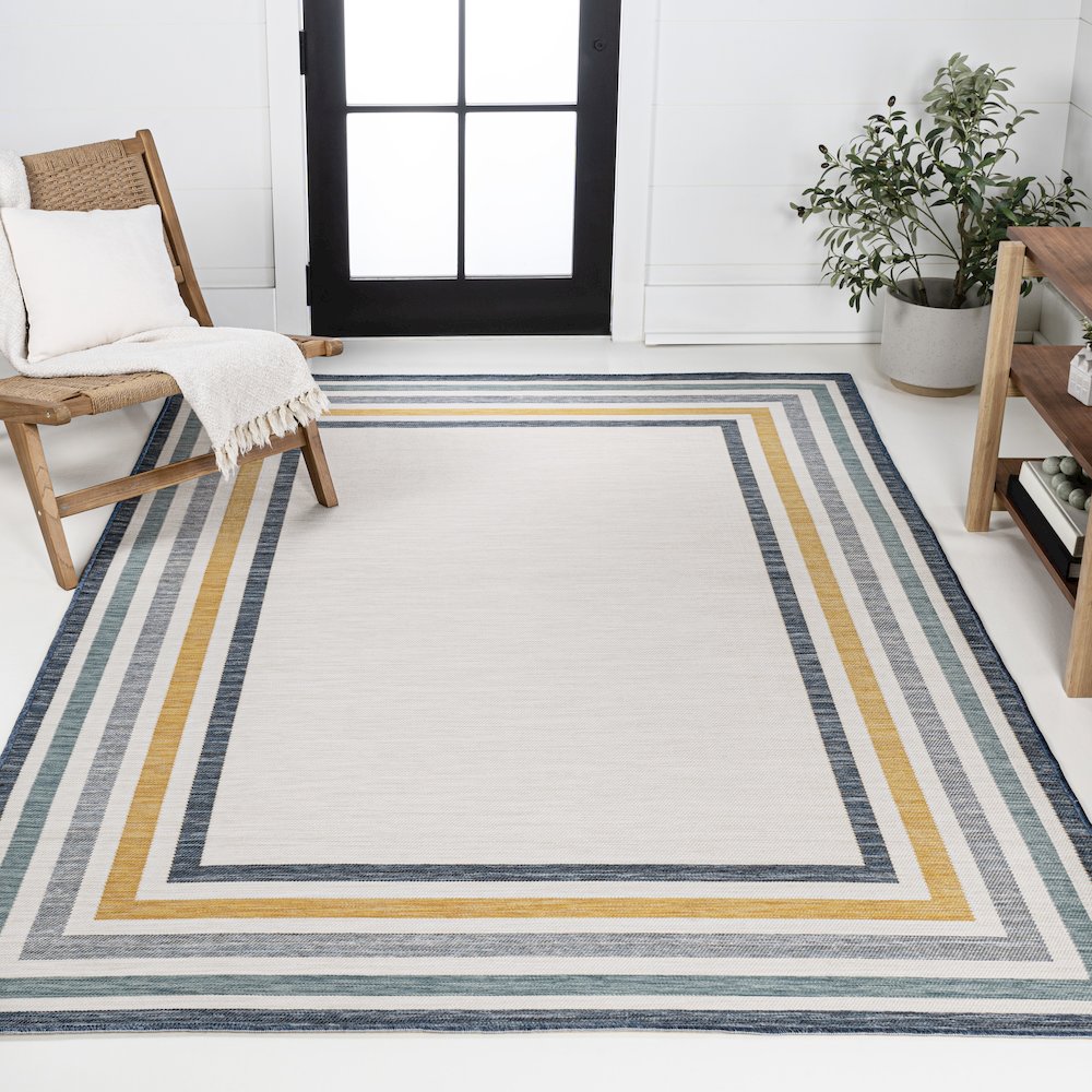 Coastal Mitred Stripe Reversible Machine-Washable Indoor/Outdoor Area Rug. Picture 1