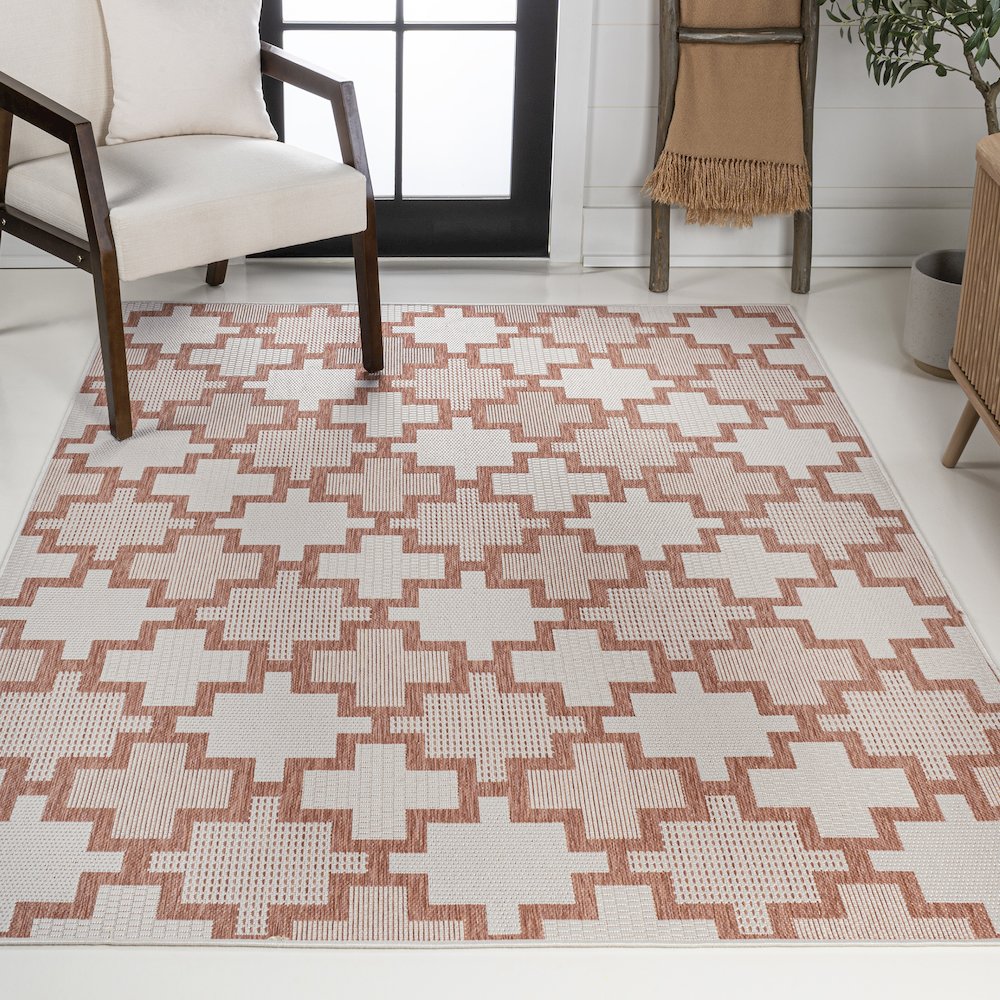 Cyrus Modern Geometric Tile Pattern Indoor/Outdoor Area Rug. Picture 2