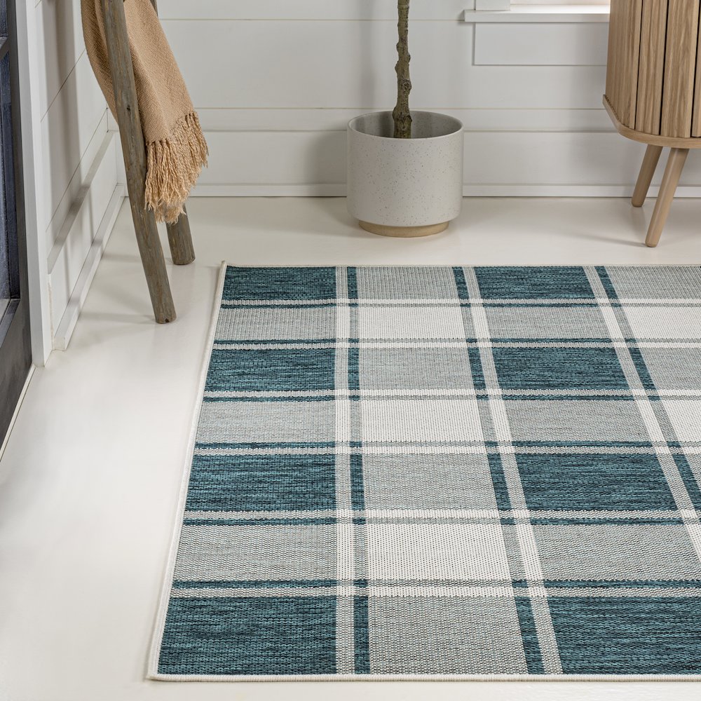 Sabine Traditional Farmhouse Bold Gingham Indoor/Outdoor Area Rug. Picture 1
