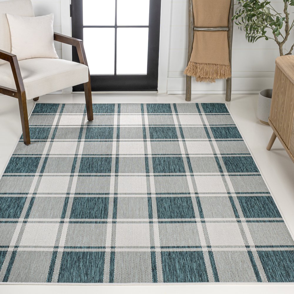 Sabine Traditional Farmhouse Bold Gingham Indoor/Outdoor Area Rug. Picture 2
